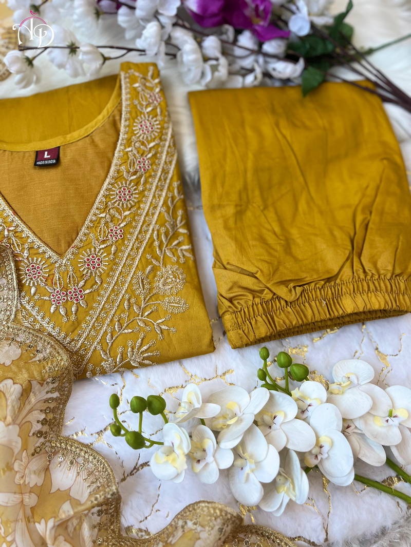 MT Heavy Chanderi Embroidery Readymade Suits Wholesale Shop In Surat
